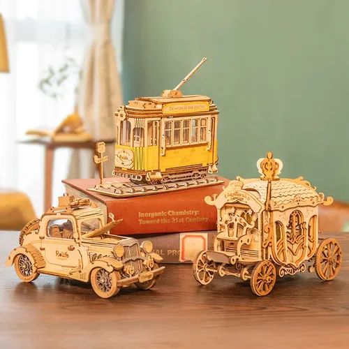 3 Arten DIY 3d Transport Holz Modellbau Kits Vintage Auto Straßenbahn Wagen Spielzeug Geschenk für