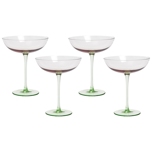Martinigläser 4er Set Transparent Pastellrosa u. Grün 250 ml 25 cl Fassungsvermögen Mundgeblasen Cocktailgläser Glaswaren