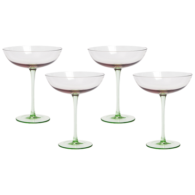 Martinigläser 4er Set Transparent Pastellrosa u. Grün 250 ml 25 cl Fassungsvermögen Mundgeblasen Cocktailgläser Glasware