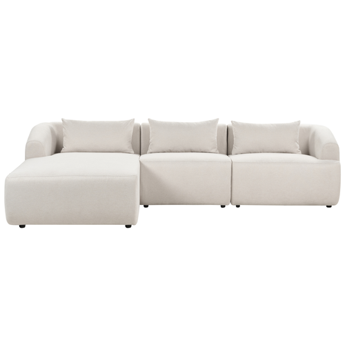 Ecksofa Hellbeige Stoffbezug L-förmig 3-Sitzer Sofa mit Chaiselongue Rechts Wohnzimmermöbel Modern Wohnzimmer Ausstattung Wohnecke Sitzecke