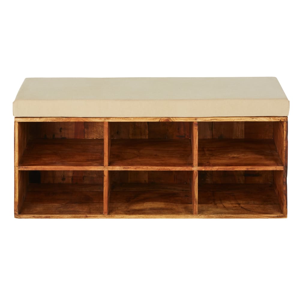 Banquette 6 casiers en manguier et coton beige foncé