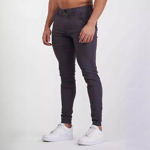 Herren Hose Chinos Stoffhosen Chinohose Einfarbig Sport Volle Länge Täglich Lässig Schwarz Dunkelgray Dehnbar
