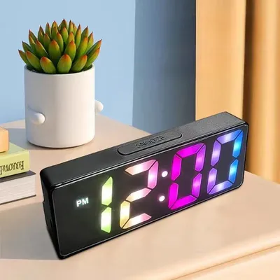 Voice Control Digital Alarm Clock Temperature Date 2 Display Mode Snooze Night Mode Table Clock USB Type-C Port 12/24H LED Clock