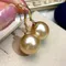 huge 14mm south sea gold shell pearl earring earrings silver 925 earrings for women flower