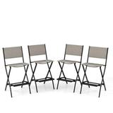 YYAo Bar Stools Bar Chairs Dining Stools Outdoor Folding Bar Height Stool Set of 4 with Metal Frame and Footrest-Coffee