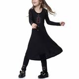 naisibaby Long Sleeve Colorblock Dress for Girls Round Neck Long Dress for Kids Black Size 8-9 Years