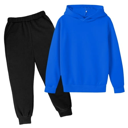 Children Kids Casual Solid Color Long Sleeve Hoodie Pullover Sweatshirt Tracksuit Jogger Sweatpants Unisex 2 PC Sweatsuit Set 11 Years