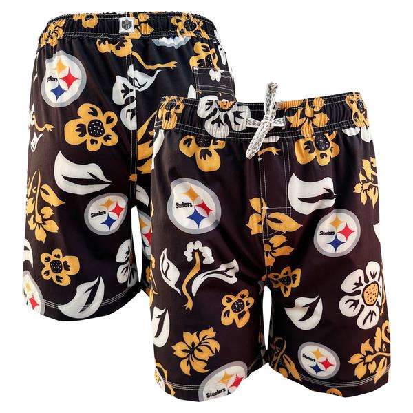 youth-wes---willy-black-pittsburgh-steelers-floral-volley-swim-trunks/