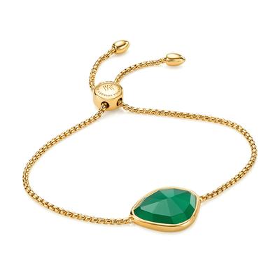Gold Siren Nugget Friendship Chain Bracelet Green Onyx