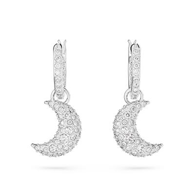 Paar Creolen SWAROVSKI "Sublima Luna Halbmond, 5666157", silber (metallfarben, kristallweiß, kristallweiß), Ohrringe, Da