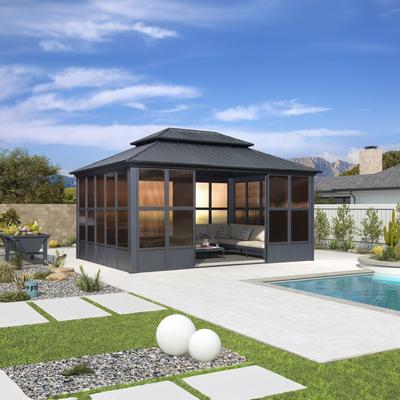 PURPLE LEAF Double Top Outdoor Sunroom Screen House Patio Hardtop Gazebo