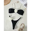 Peachtan-Ensemble bikini 2 pièces pour femmes maillot de bain noir push-up motif floral