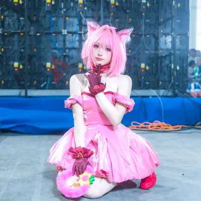 Neues TokyoMew Mew Mew Erdbeere Ichigo Cosplay Kostüm Rosa Kleid Ohren Schwanz zur Auswahl nach Maß Image