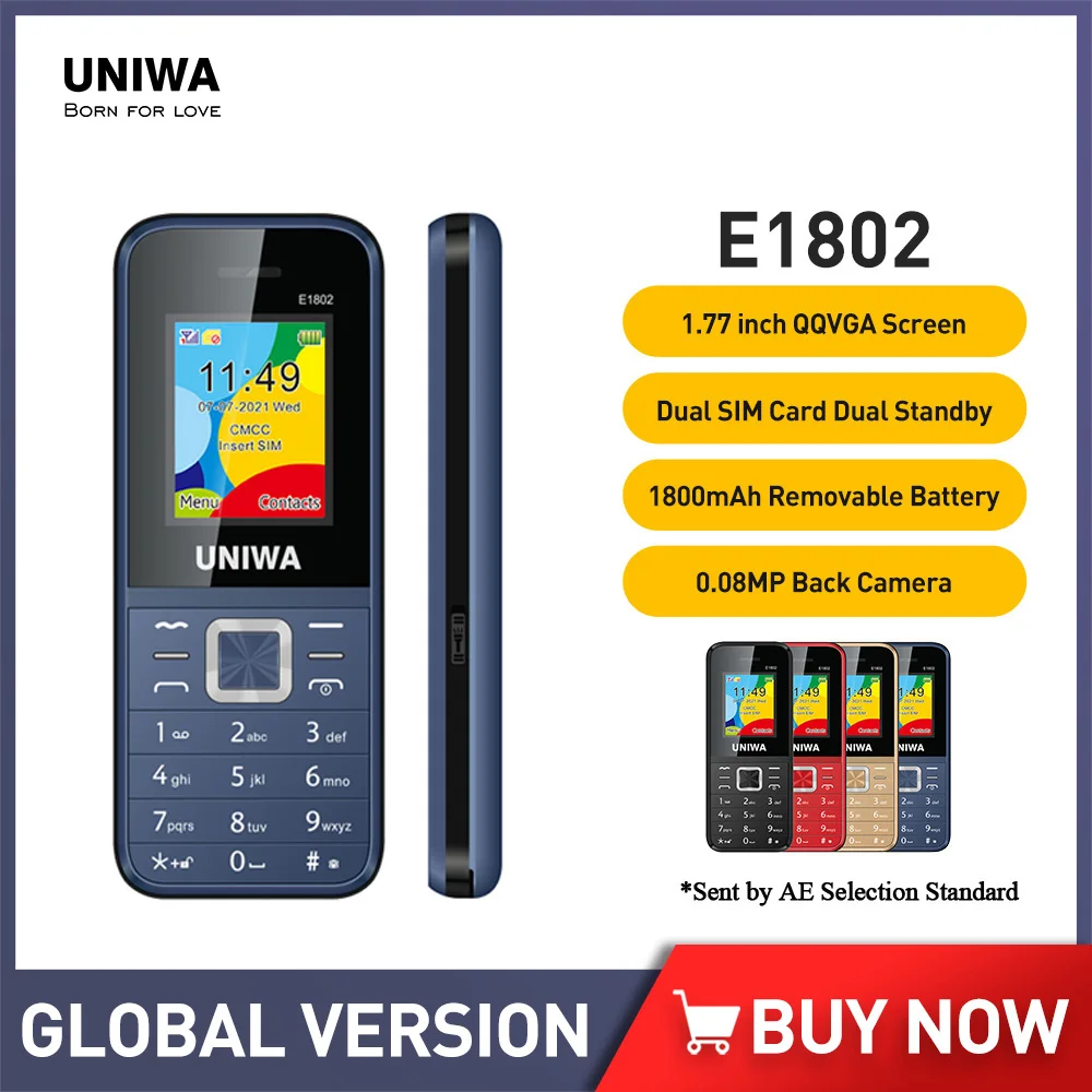 Niedriger Preis uniwa e1802 gsm Feature Telefon 1.77 "Senior Elder Handy Druckknopf Dual Sim 1800mah Wireless FM Telefon tragbar Image