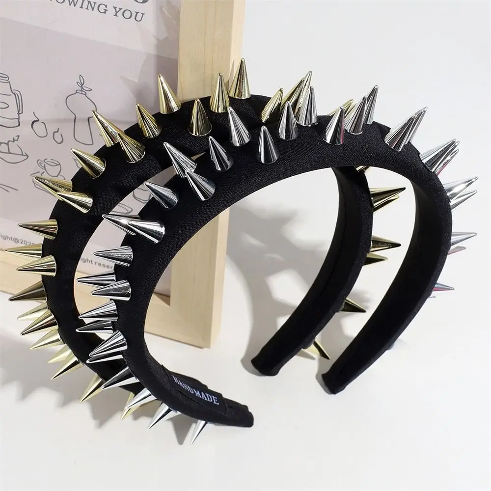1 stücke Mode Punk Goth Kopf bedeckung Frauen Stirnband Mädchen Nieten Haar bänder Cosplay Kopfschmuck Silber Gold Haarschmuck Image