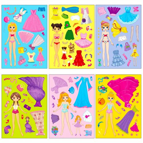 6 Sheets Princess Face Changing Stickers, Cartoon Cute Diy Princess, Make A Face Puzzle Stickers