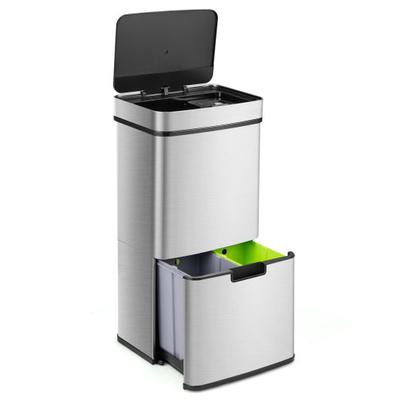 Costway 19 Gal Stainless Steel Trash Can with Kitchen Waste Bin and 2 Bottom Recycling Bins-Silver