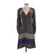 Maeve by Anthropologie Casual Dress - Wrap V-Neck Long Sleeve: Black Print Dresses - Women's Size 2