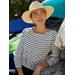 J.McLaughlin Women's Goldie T-Shirt in Stripe White/Navy, Size XS | Cotton