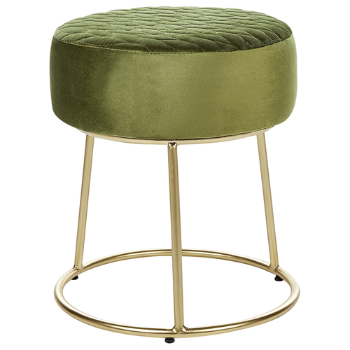 Hocker Olivgrün Samtstoff Rund 35 cm mit Goldenen Metallbeinen Glamourös Luxuriös Modern Sitzpouf Sitzhocker Ottomane Pouf Fußhocker