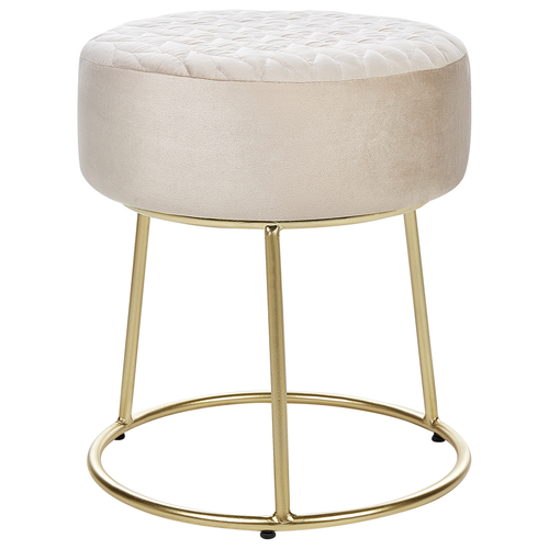 Hocker Beige Samtstoff Rund 35 cm mit Goldenen Metallbeinen Glamourös Luxuriös Modern Sitzpouf Sitzhocker Ottomane Pouf Fußhocker