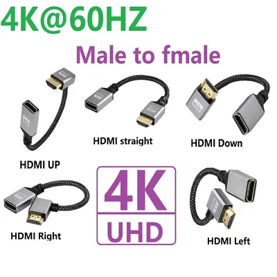 4K UHD V2.0 HDMI Cable 90 Degree Up/Down/Left/Right Angled HD To HD Male To Female Short Nylon