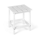 GVN 15 Inch Patio Square Wooden Slat End Side Coffee Table for Garden-White Teak Wood Side Table with Storage Indoor and Outdoor Wooden Furniture for Deck Porch Balcony Living Room