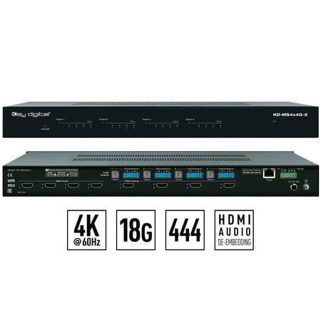 Key Digital 4x4 4K 18G HDMI Matrix Switch KD-MS4x4G-2 with Independent Audio Routing 8 Ports 5.62lbs Black