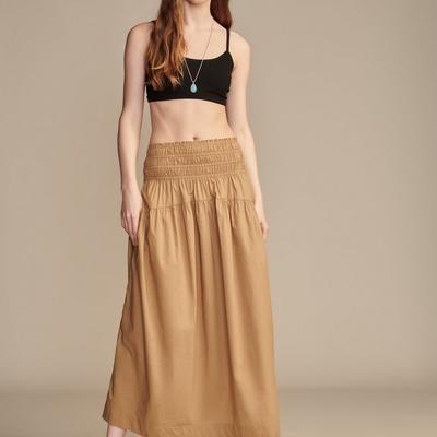 Lucky Brand Smocked Poplin Maxi Skirt - Women's Skirts in Dull Gold, Size S
