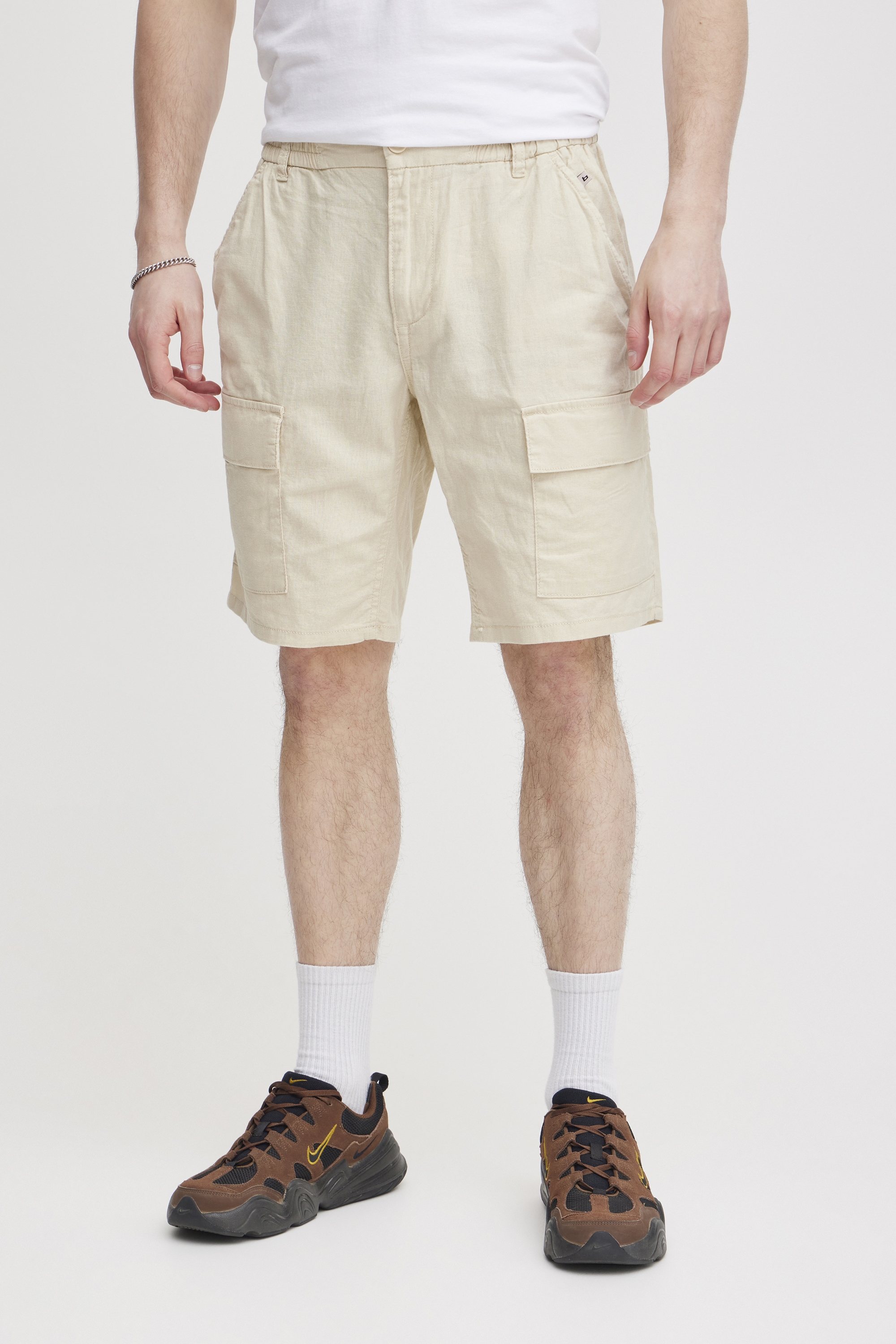 Shorts BLEND "BHWoven", Herren, Gr. XL, US-Größen, oyster gray, 51% Leinen, 49% Baumwolle, unifarben, regular fit kniefrei, Hosen Shorts, Casual Shorts aus Leinenmix