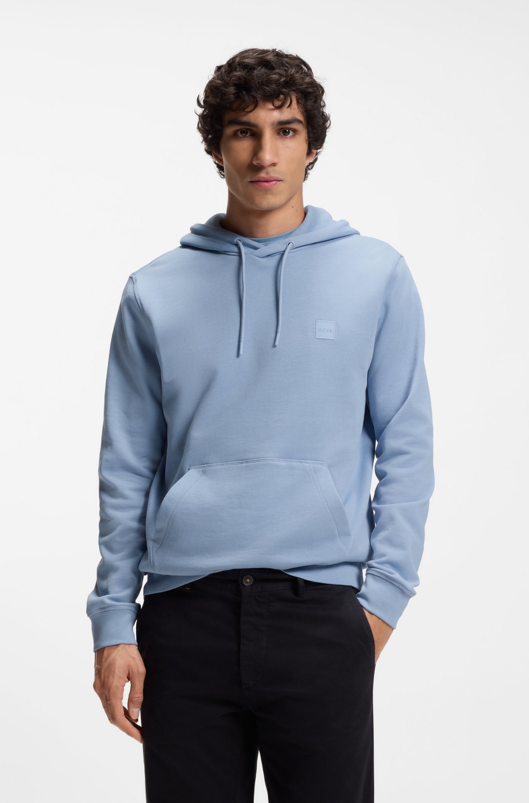 Kapuzensweatshirt BOSS ORANGE "Wetalk", Herren, Gr. XXL, blau (open blau470), Sweatware, Obermaterial: 100% Baumwolle, unifarben, regular fit hüftlang, hoch geschlossener Ausschnitt, weit Bündchen, Sweatshirts, mit gesticktem BOSS Markenlabel