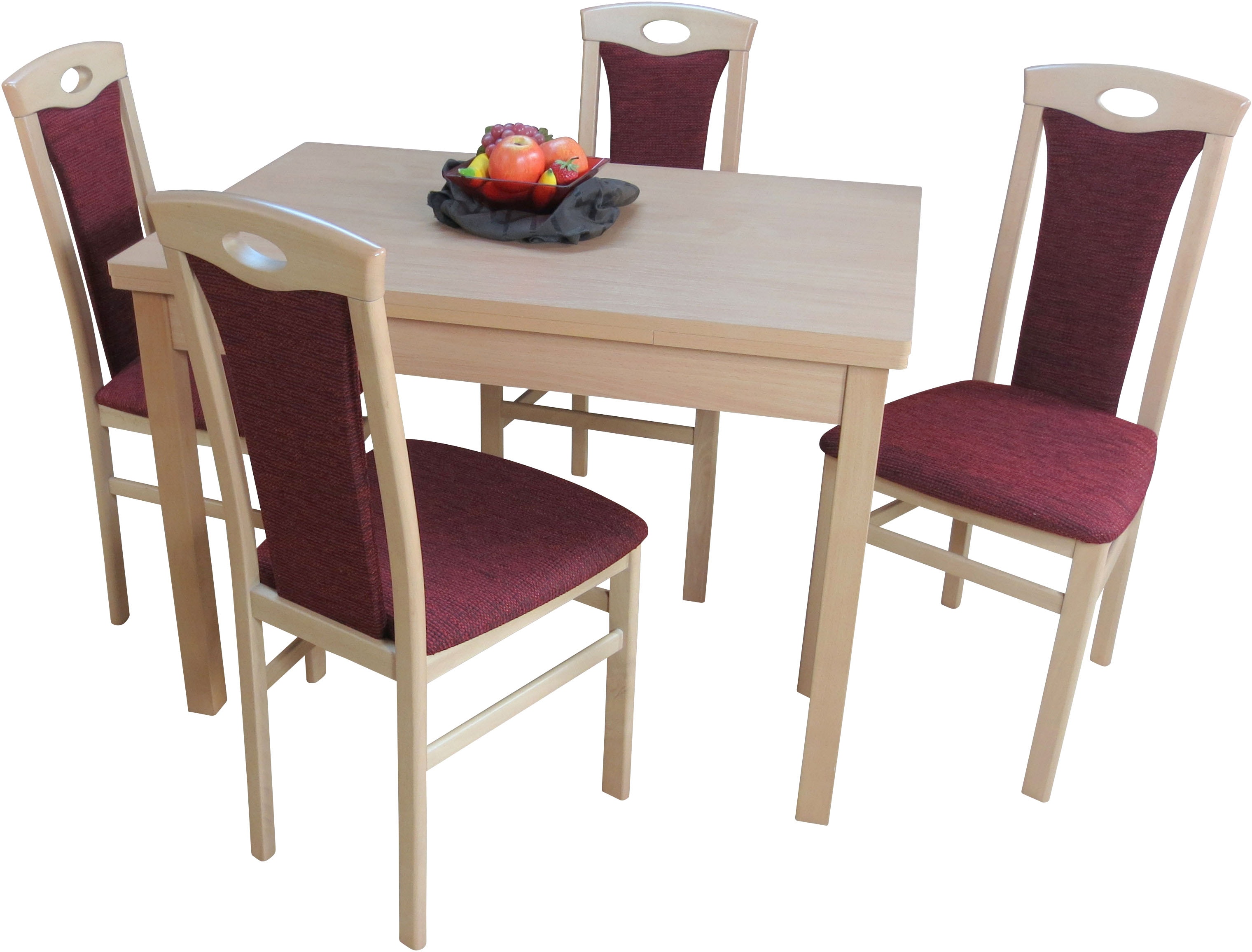 Essgruppe "5tlg. Tischgruppe", rot (bordeaux, bordeaux, buche, nachbildung), B:45cm H:95cm T:48cm, FSC-zertifiziertes teilmassives Holz, HOFMANN LIVING AND MORE, Sitzmöbel-Sets, Stühle montiert