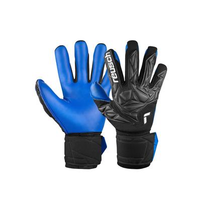 Torwarthandschuhe REUSCH "Attrakt Duo", Damen, Gr. 8,5, schwarz (schwarz, blau), 67% Elastodien, 28% Polyester, 5% Polyamid, mehrfarbig, sportlich, Handschuhe, mit Evolution Negative Cut