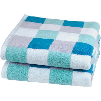 Handtuch ROSS "Würfelfond", blau (petrol, lagune, chrom, weiß), B:50cm L:100cm, Frottier, Baumwolle, Handtücher (Packung), 100% Baumwolle Image