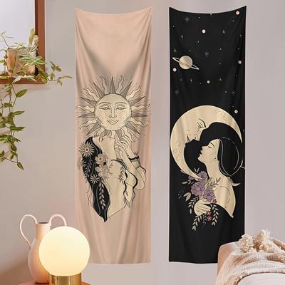 1pc Sun And Moon Tapestry Wall Hanging For Bedroom Bohemian Decor Psychedelic Wall Tapestries Aesthetic Vertical Tapestry Living Room Home Decor No Installation Package