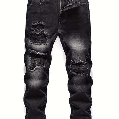 TEMU Kid's Ripped Black Jeans, Denim Pants For Cool Boys, Boy's Clothes For