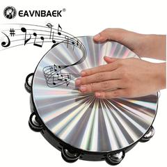 1pc 6/8/10 Inch Radiant Tambourine Hand Held Drum, Double Row Jingles Reflective Tambourine Musical Instrument, For Musical Educational Teaching Adults Church Ktv Party Game Church