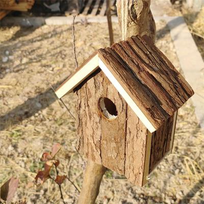 1pc Wooden Bird House With Hanging Rope, Outdoor B...