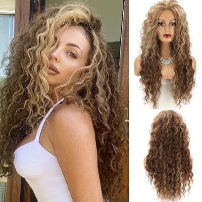 Synthetic 26 Inch Ombre Long Curly Wavy Wig Synthetic Wig Beginners Friendly Heat Resistant Elegant For Daily Use Wigs For Women