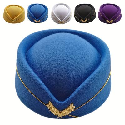 Classic Solid Color Stewardess Hat Berets Air Host...