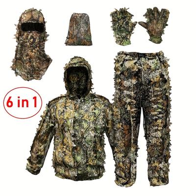 (for Height 100-190cm/3.3-6.2ft) Breathable Camouflage Hunting Suit For Men - Lightweight And Hooded Wild Leafy Design Hunter Airsoft Ghillie Suit, Halloween Costume