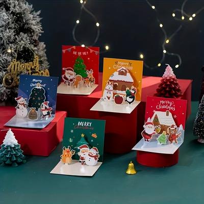 5pcs/set Merry Christmas Cards, Christmas Greeting Cards, Christmas Eve Handwritten Blessing Cards, Flower Gifts, Christmas Greeting Cards