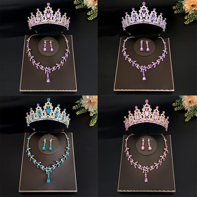 3pcs/set Crystal Bridal Tiara And Crown Earrings N...