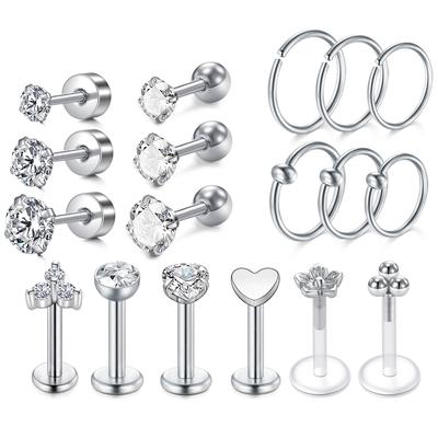 18/24pcs 316l Stainless Steel Ear Bone Stud Cartilage Earrings Helix Earrings Tragus Piercing Jewelry Exquisite Ear Piercing Jewelry Set