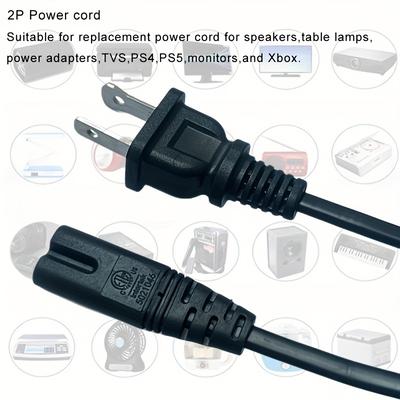 Ac 2pins Power Cord Plug Power Cord 3.9ft 4.9ft 5.9ft Standard 125v Replacement Power Cord For Tv Ps4 Ps5 Speaker Monitor For Xbox