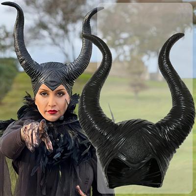 Big Black Ox Horns Witch Hat Headpiece Headgear Queen Cosplay Women Halloween Costumes Anime Headdress Party Props