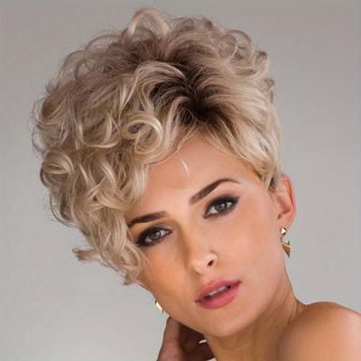 10 Inch Women Short Curly Wavy Wigs With Bangs Synthetic Full Wigs For Daily Wear Costume Party Cosplay 10 Inch Blonde Wig Blonde Mix Brown Wigs