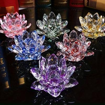 1pc Handcrafted Crystal Lotus Ornament For Home Decor And Desktop Decoration