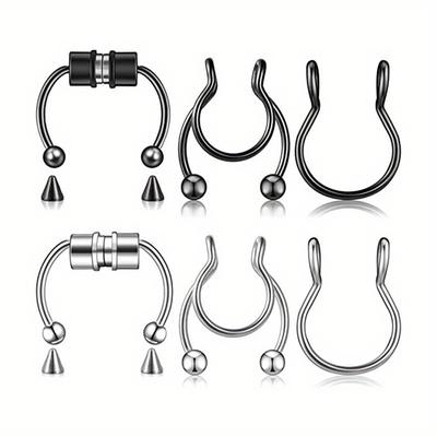 6pcs Stylish Nose Piercing Jeweley, U-shaped Stainless Steel Nose Clip For Men & Women
