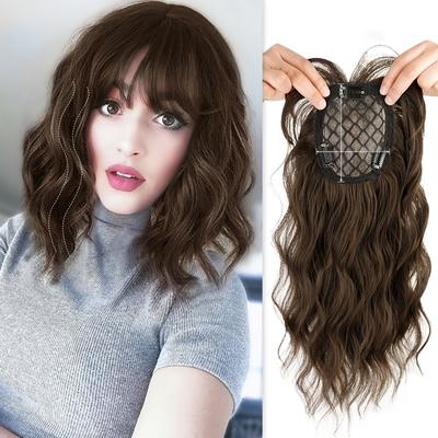 Curly Wavy Hair Topper Hairpieces With Bangs For W...